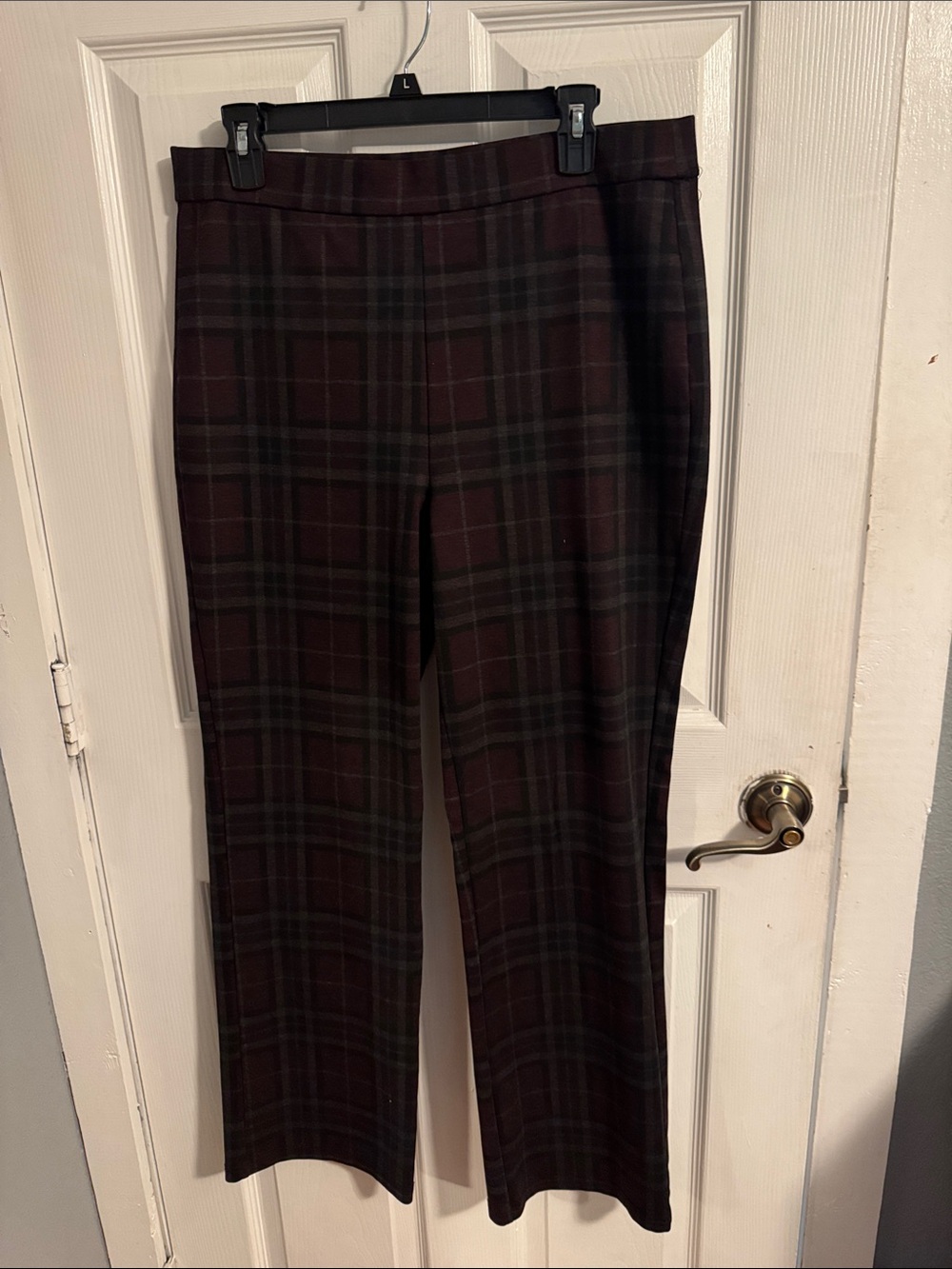 Jules & Leopold Burgundy and Black Plaid Straight Trousers